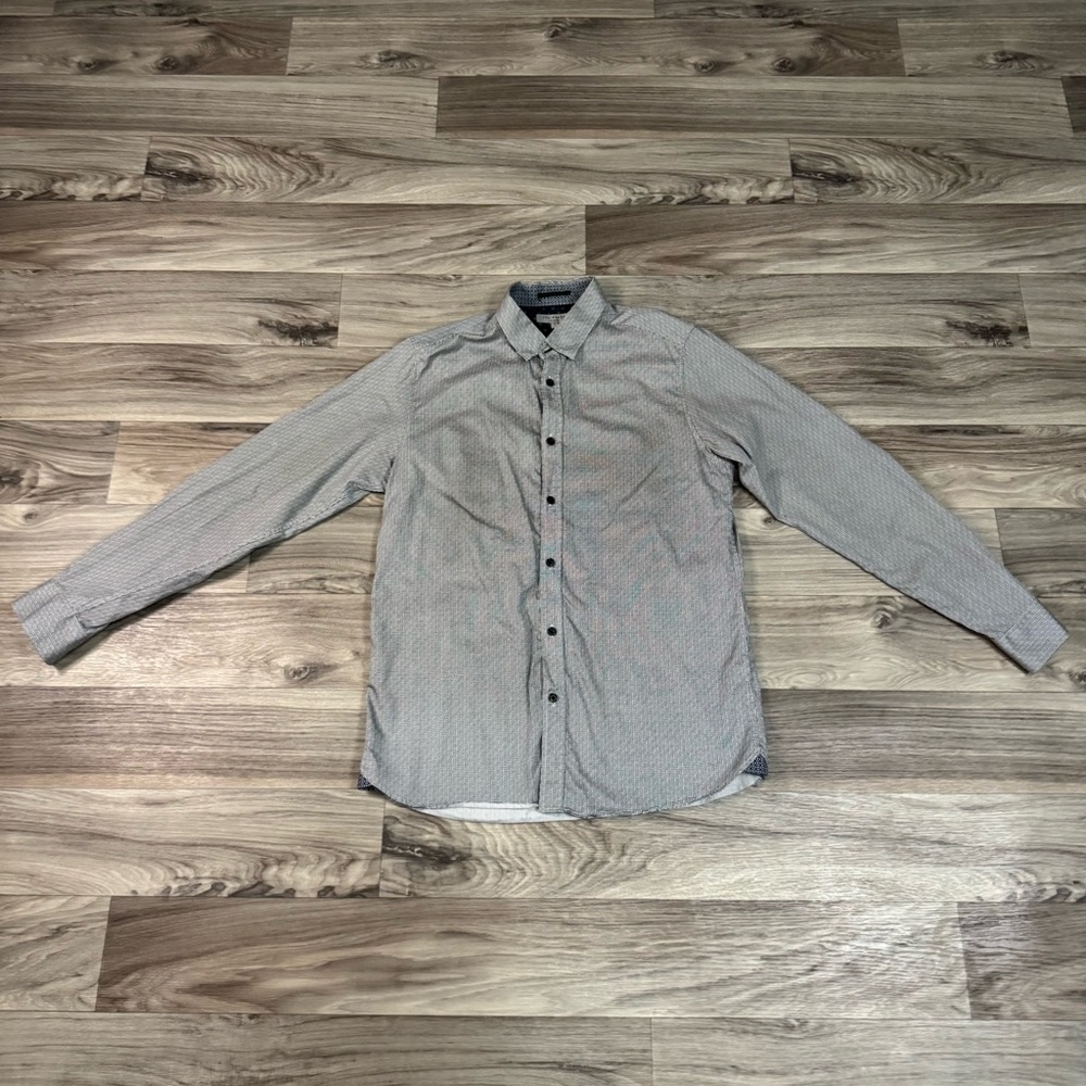 Ted Baker Men's Navy White Micro Grid Button Down Business Shirt Size 4 Large